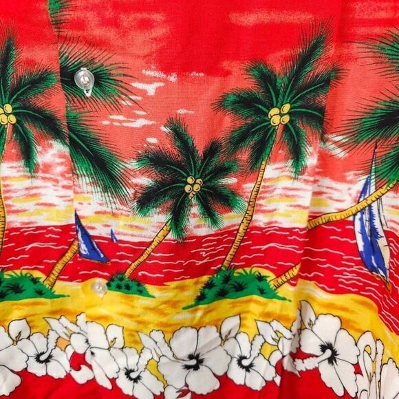 Vintage African Hawaiian Shirt Mens Size Large Red Y2K Ile Maurice All Over AOP - Picture 2 of 7